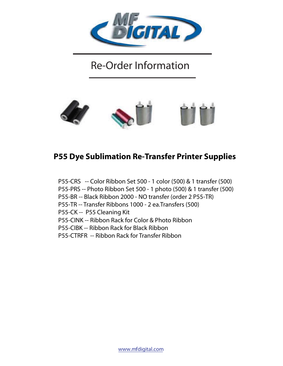 Re-order information | MF Digital Teaс P55 SureThing Setup Guide User Manual | Page 20 / 20