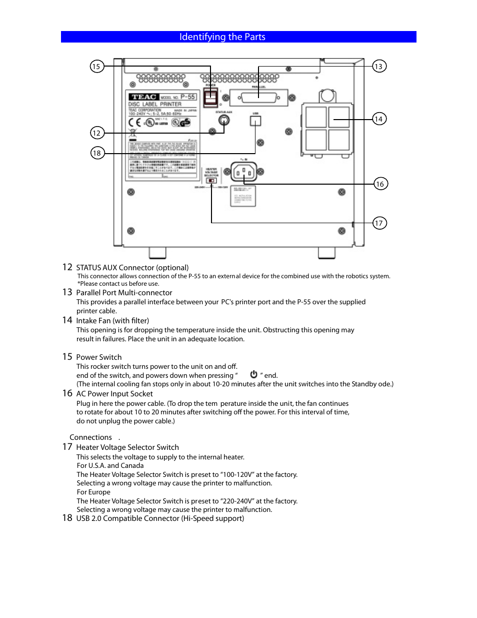 Identifying the parts 12 | MF Digital Teaс P55 SureThing Setup Guide User Manual | Page 5 / 20