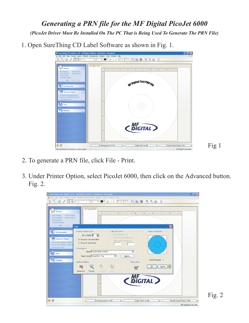 MF Digital PicoJet Test PRN File User Manual | 2 pages