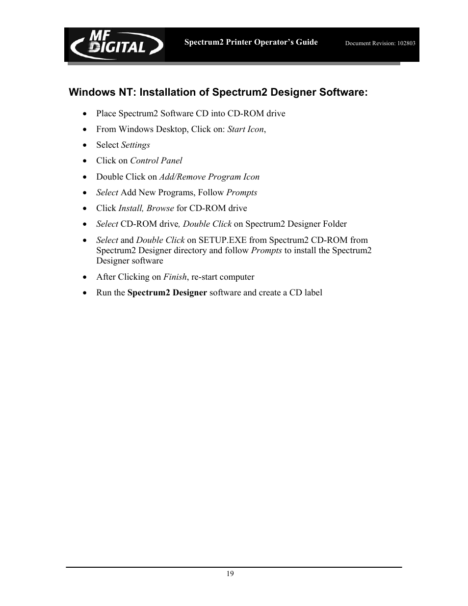 MF Digital Spectrum 2 Thermal User Manual | Page 20 / 77