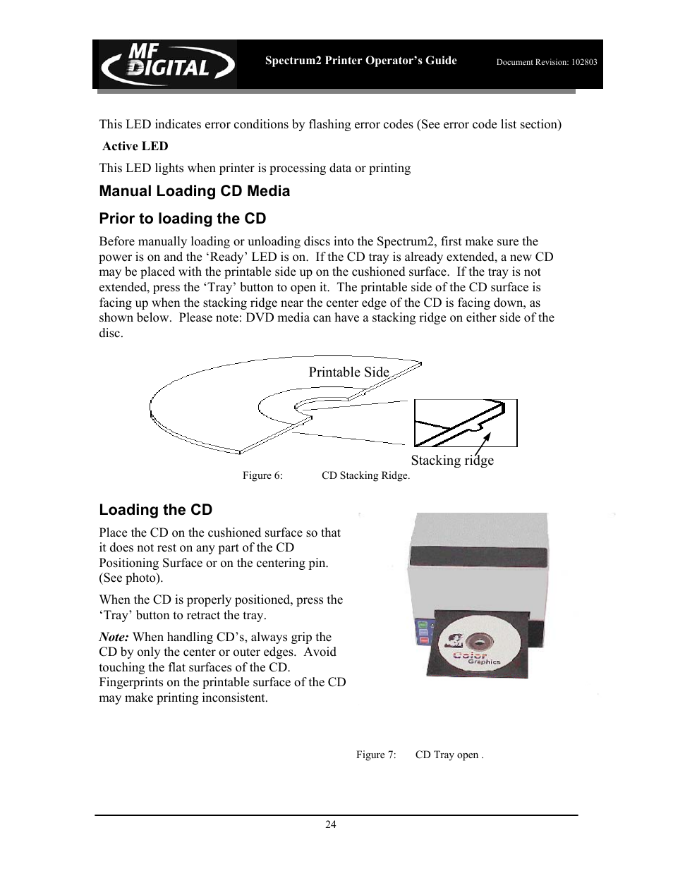 Manual loading cd media prior to loading the cd, Loading the cd | MF Digital Spectrum 2 Thermal User Manual | Page 25 / 77