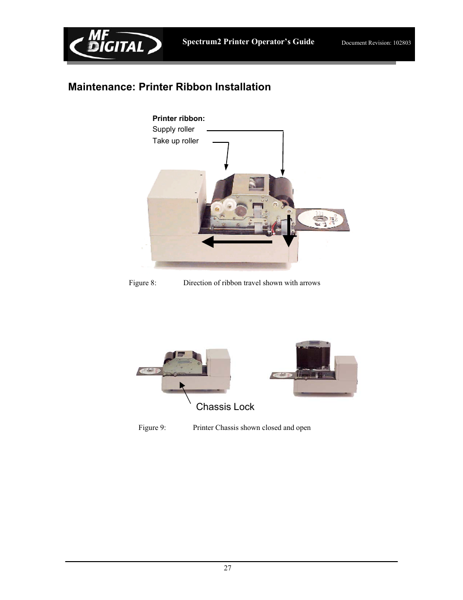 Maintenance: printer ribbon installation, Chassis lock | MF Digital Spectrum 2 Thermal User Manual | Page 28 / 77