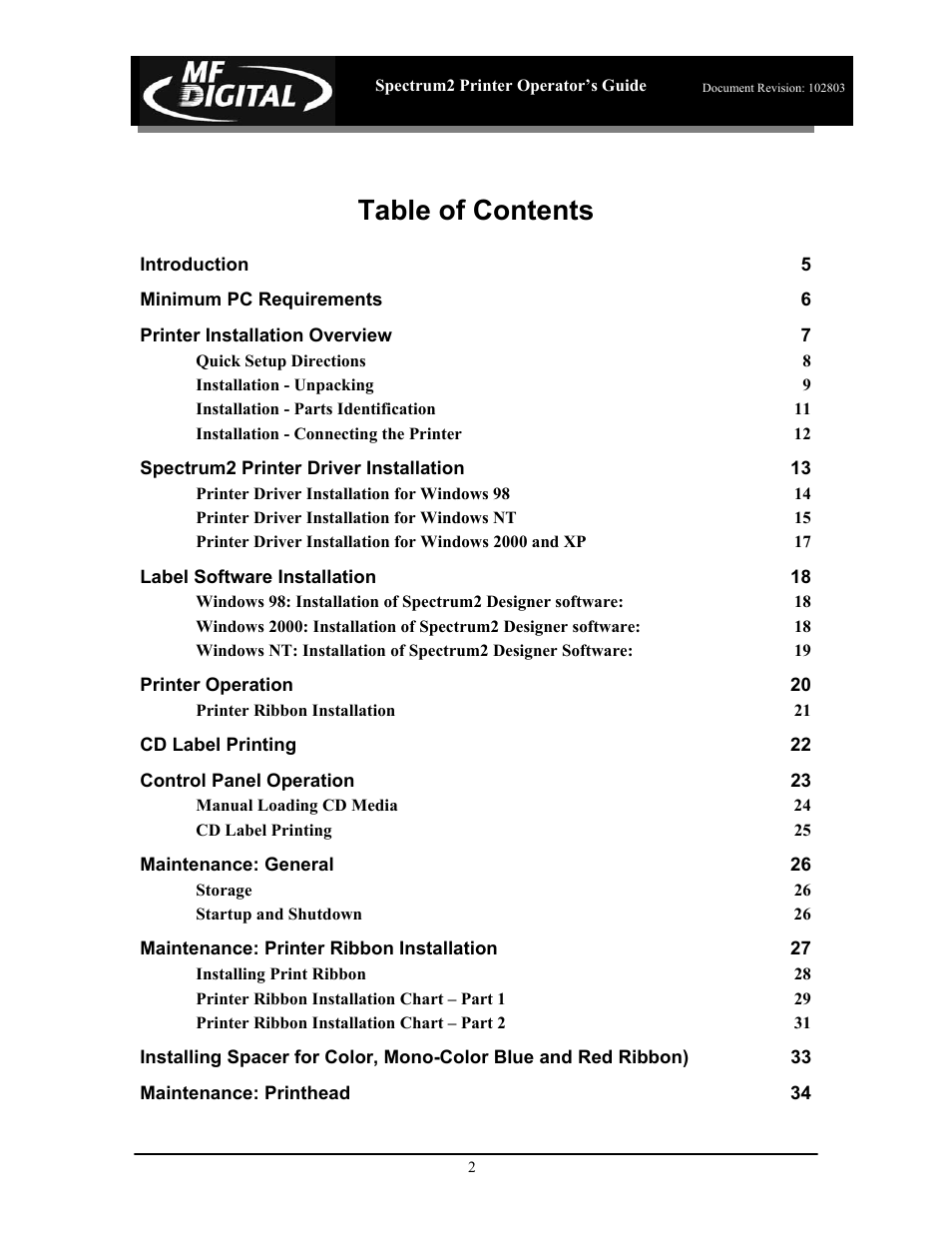 MF Digital Spectrum 2 Thermal User Manual | Page 3 / 77