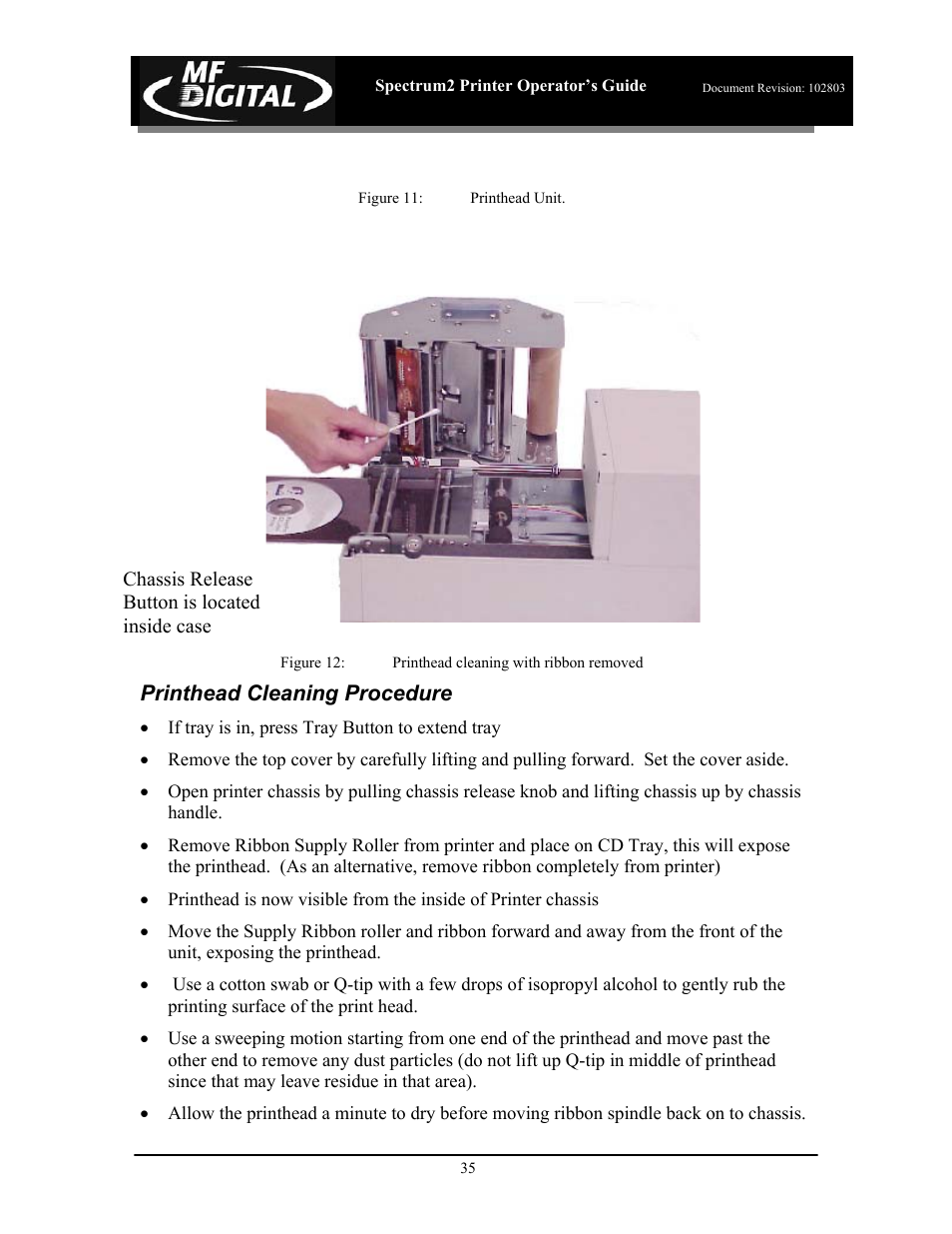 Printhead cleaning procedure | MF Digital Spectrum 2 Thermal User Manual | Page 36 / 77