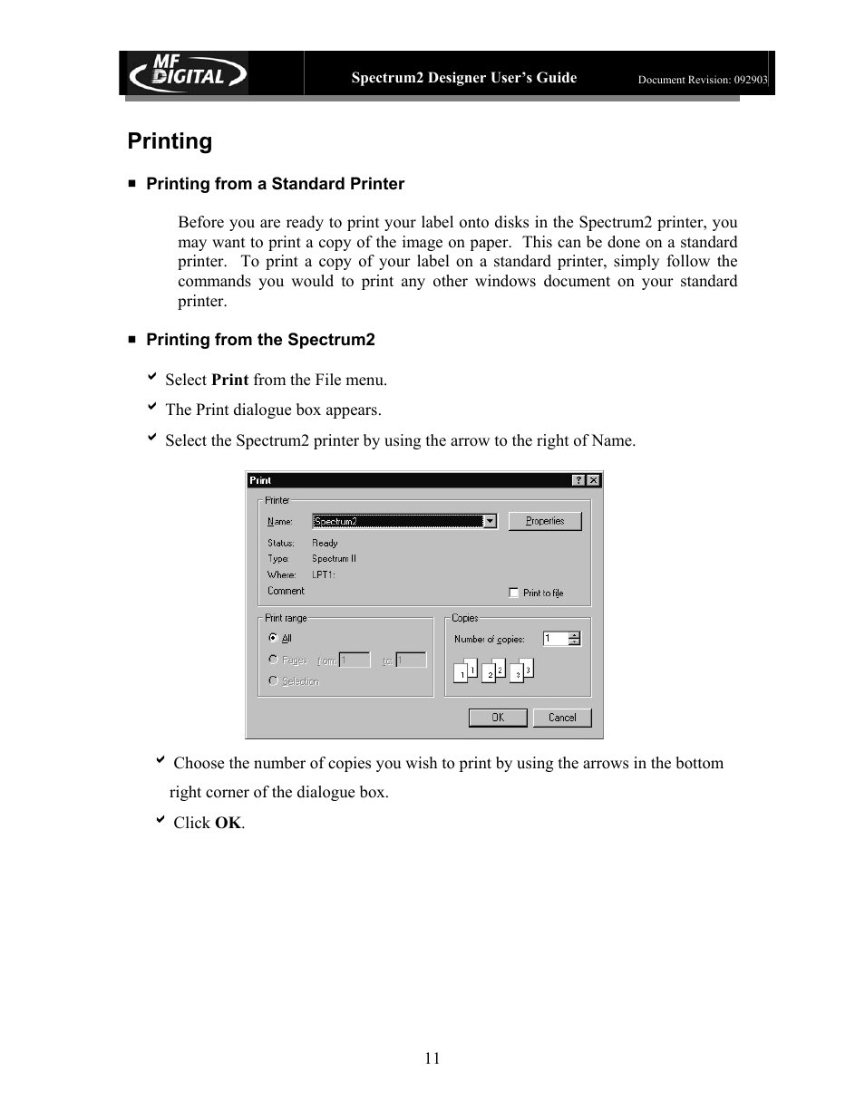 Printing | MF Digital Spectrum 2 Designer User Manual | Page 12 / 37