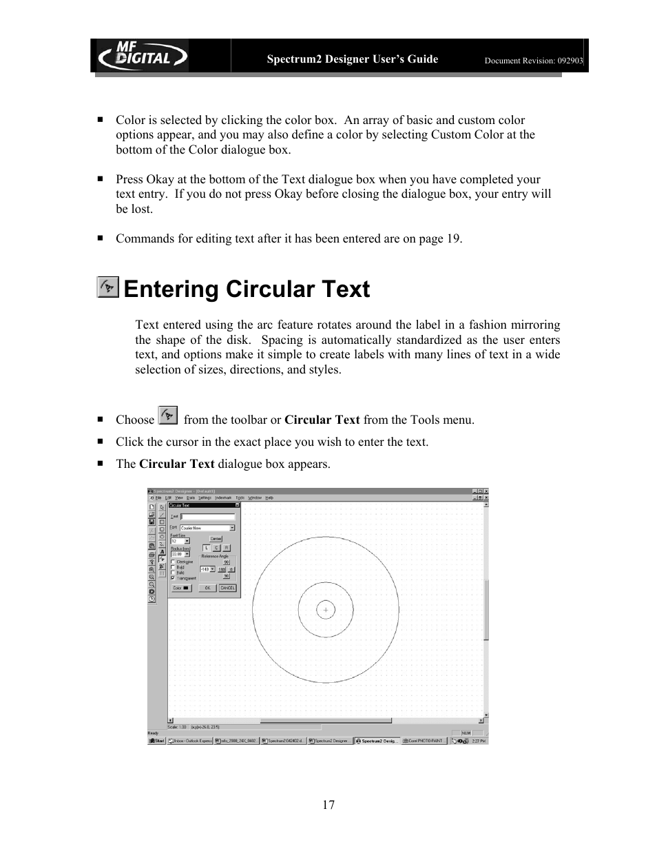 Entering circular text | MF Digital Spectrum 2 Designer User Manual | Page 18 / 37