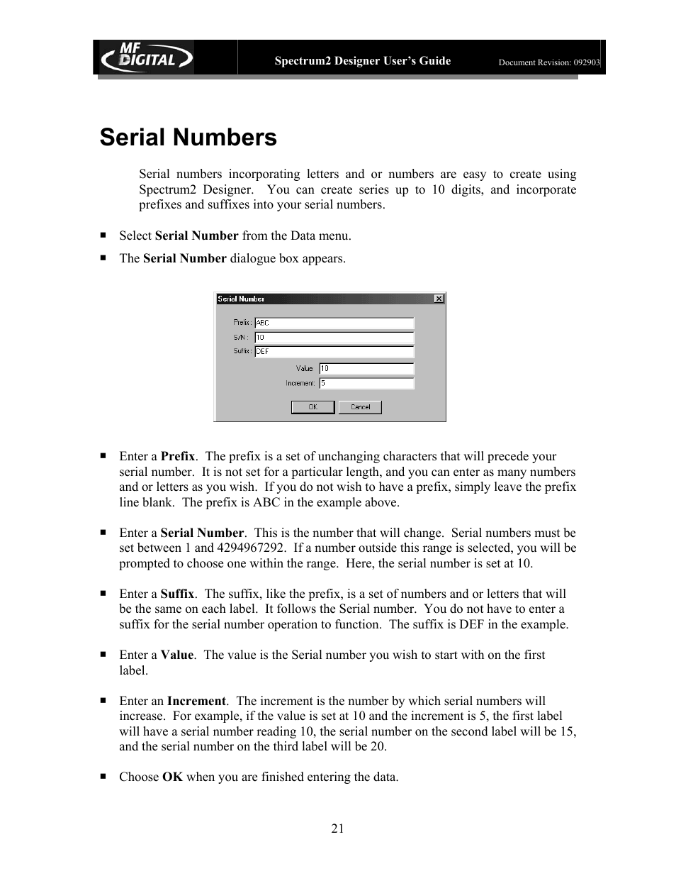 Serial numbers | MF Digital Spectrum 2 Designer User Manual | Page 22 / 37