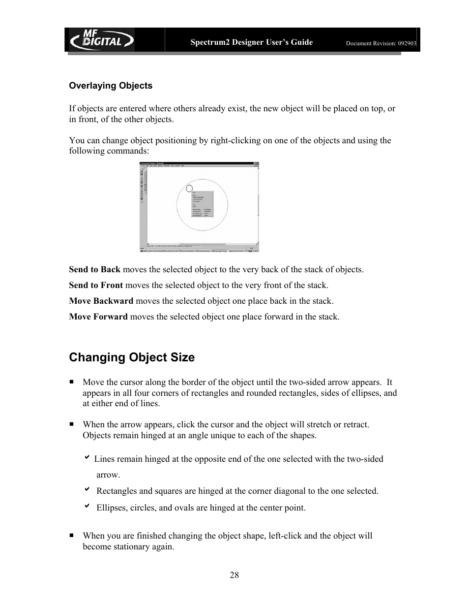 Changing object size | MF Digital Spectrum 2 Designer User Manual | Page 29 / 37
