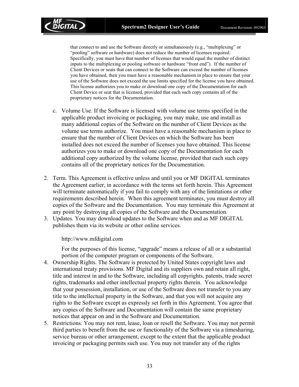 MF Digital Spectrum 2 Designer User Manual | Page 34 / 37