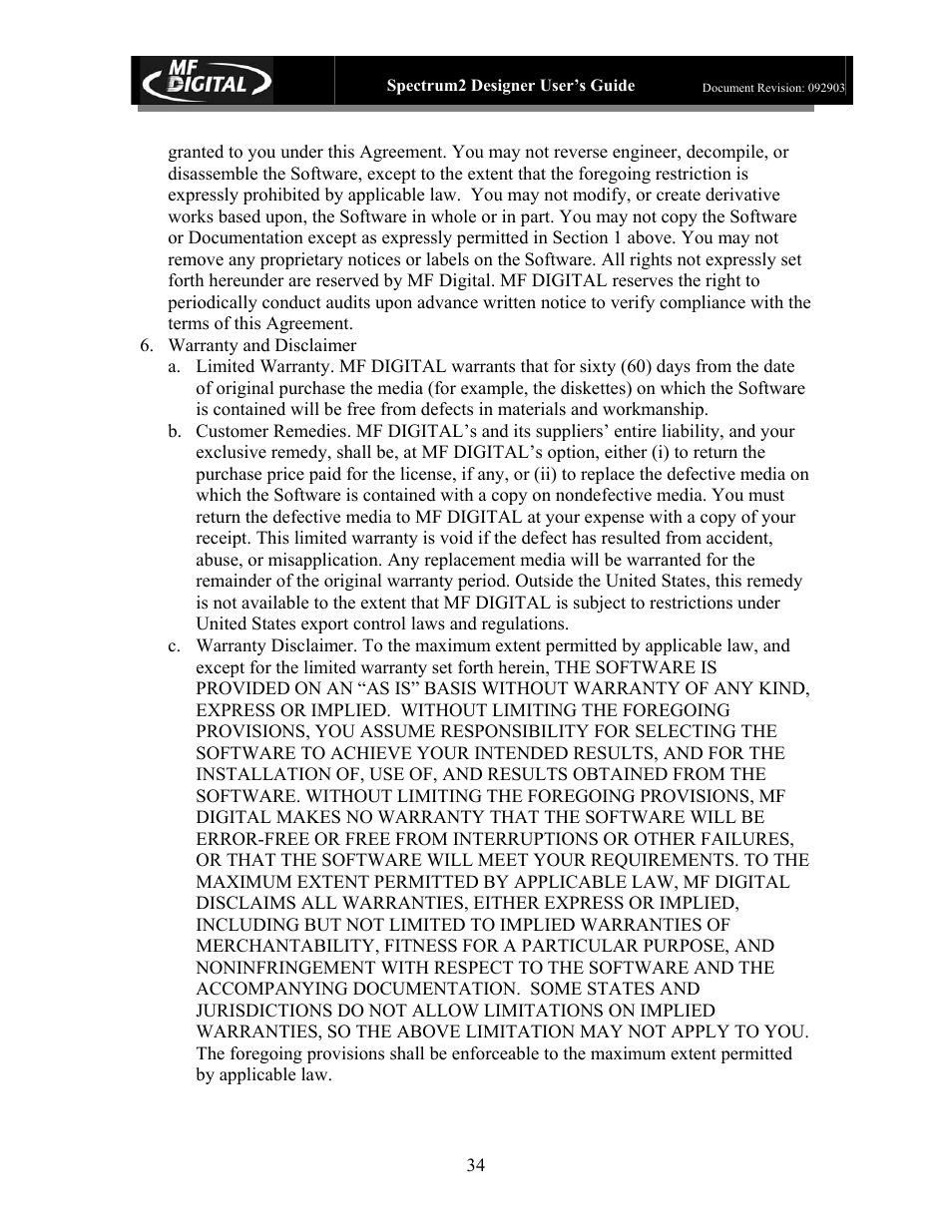 MF Digital Spectrum 2 Designer User Manual | Page 35 / 37