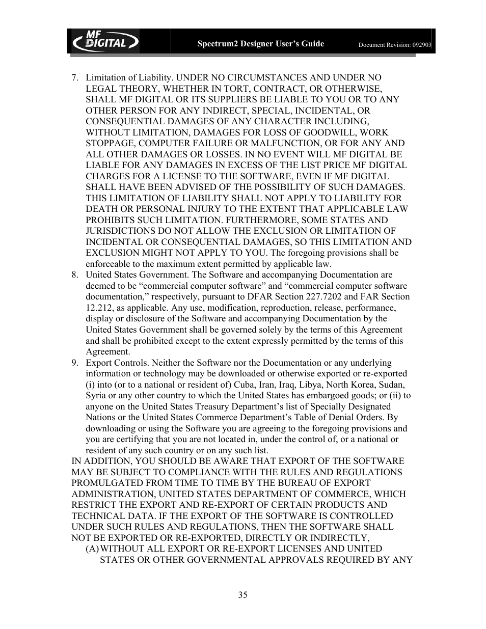 MF Digital Spectrum 2 Designer User Manual | Page 36 / 37