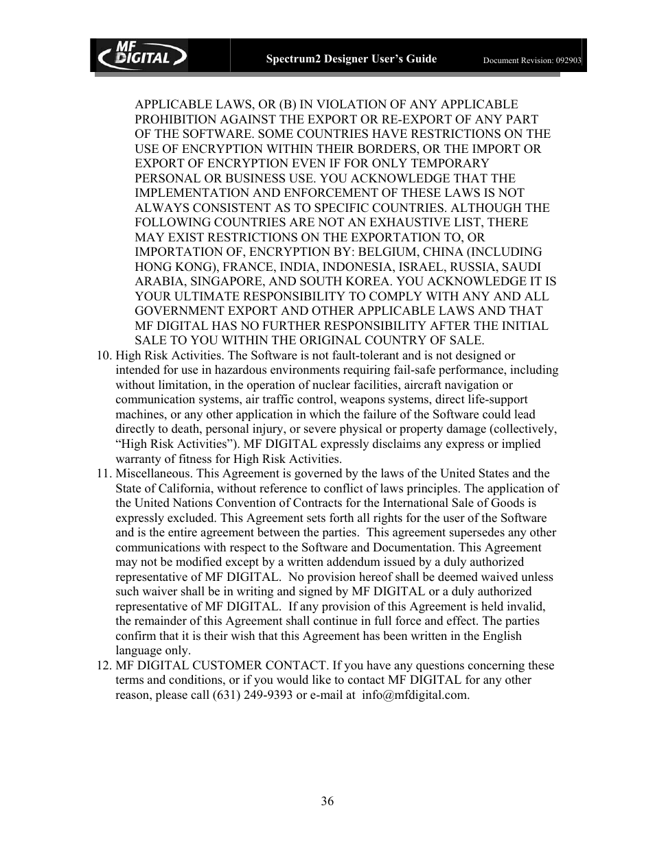 MF Digital Spectrum 2 Designer User Manual | Page 37 / 37