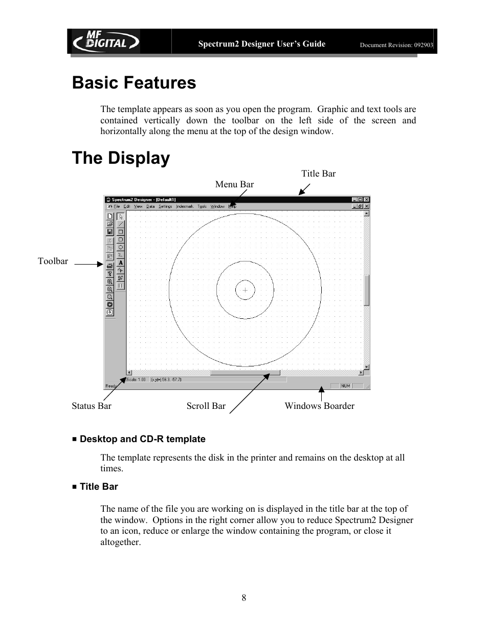 Basic features, The display | MF Digital Spectrum 2 Designer User Manual | Page 9 / 37