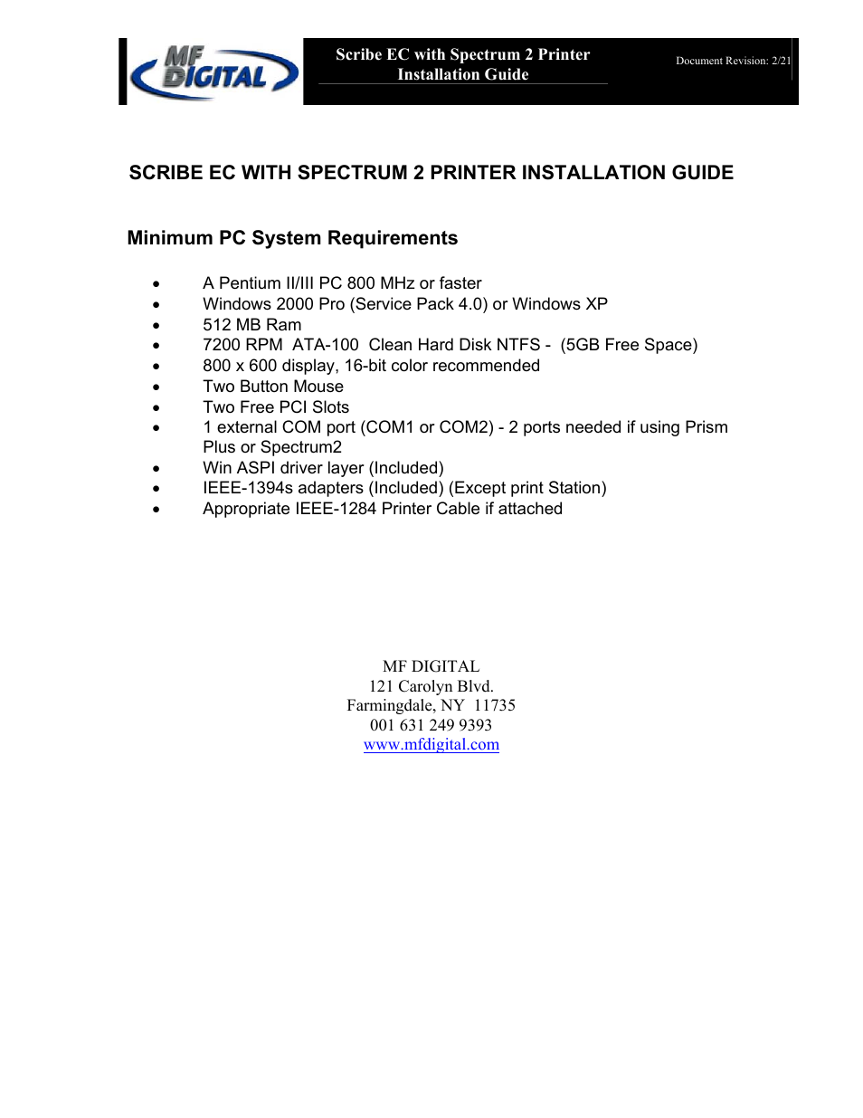 MF Digital Spectrum 2 Thermal Installation Guide User Manual | 11 pages
