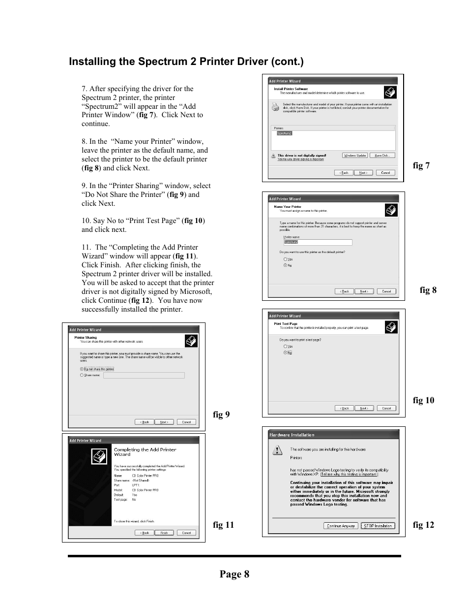 Installing the spectrum 2 printer driver (cont.), Page 8 | MF Digital Spectrum 2 Thermal Installation Guide User Manual | Page 8 / 11