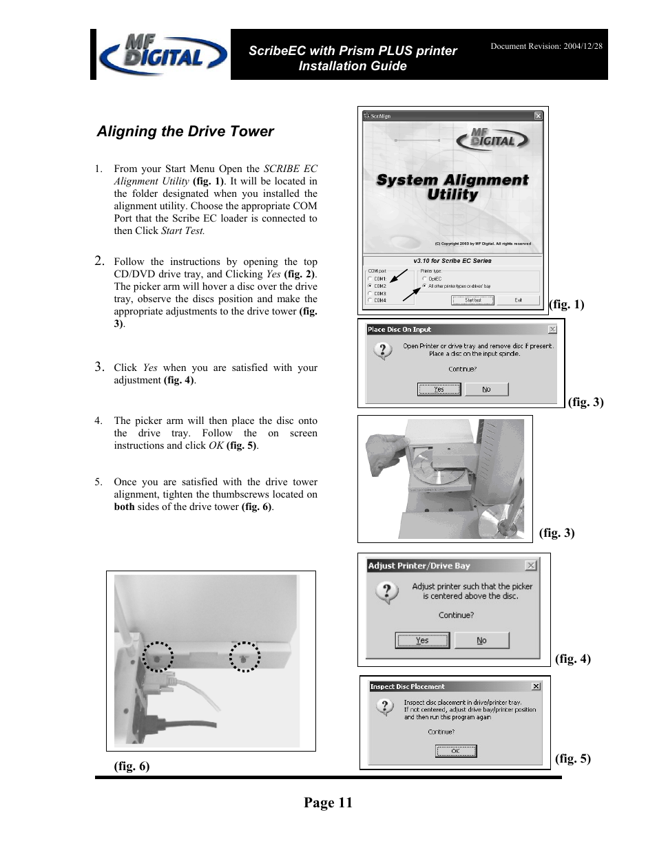 Page 11, Aligning the drive tower | MF Digital Prism Plus Thermal User Manual | Page 11 / 14