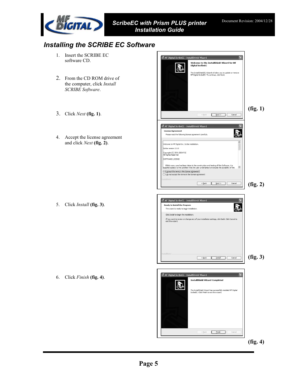 Page 5, Installing the scribe ec software | MF Digital Prism Plus Thermal User Manual | Page 5 / 14