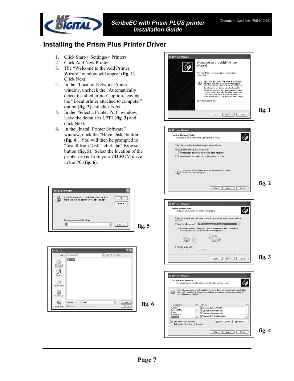 Page 7, Installing the prism plus printer driver | MF Digital Prism Plus Thermal User Manual | Page 7 / 14