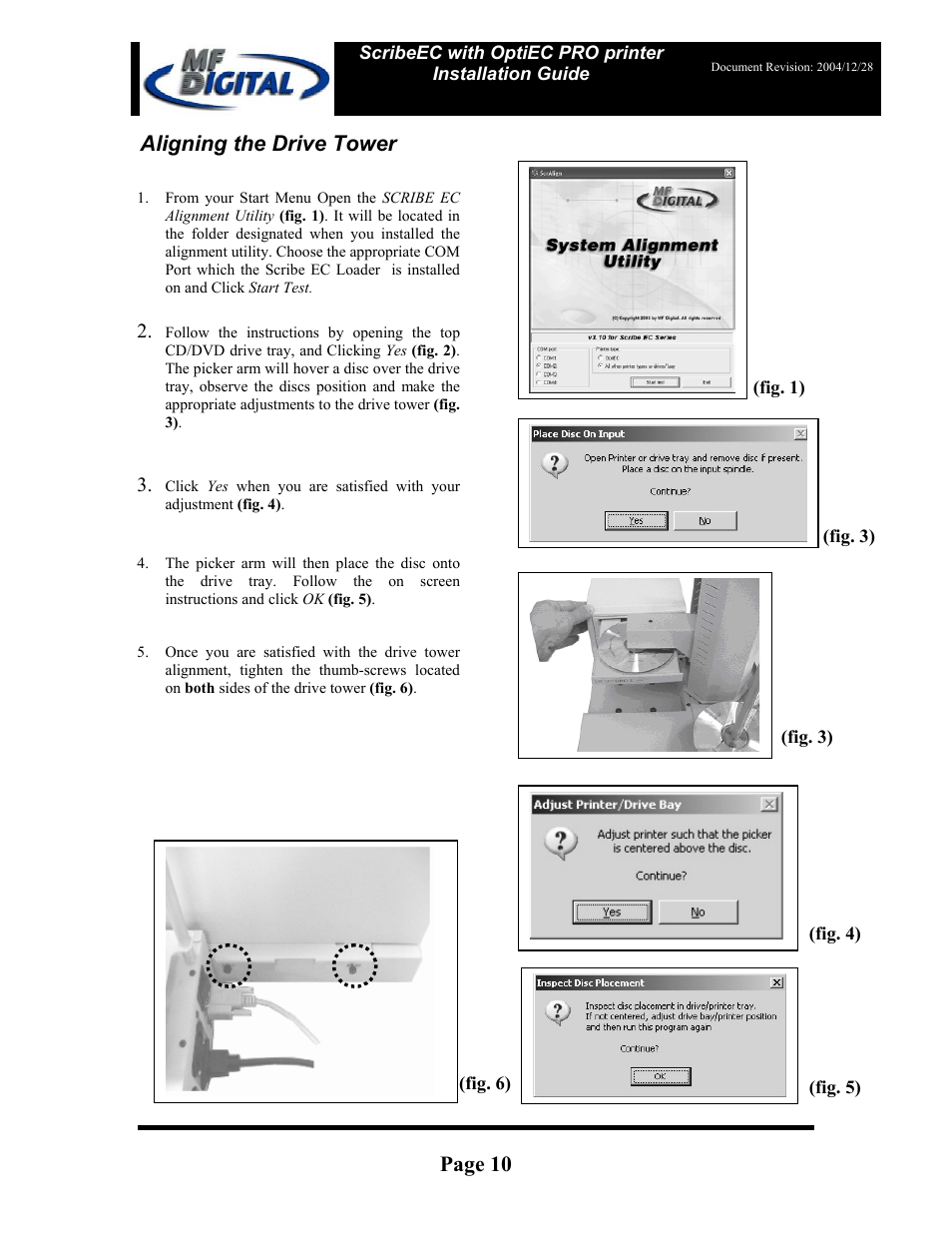 Page 10, Aligning the drive tower | MF Digital OptiEC Pro User Manual | Page 10 / 13