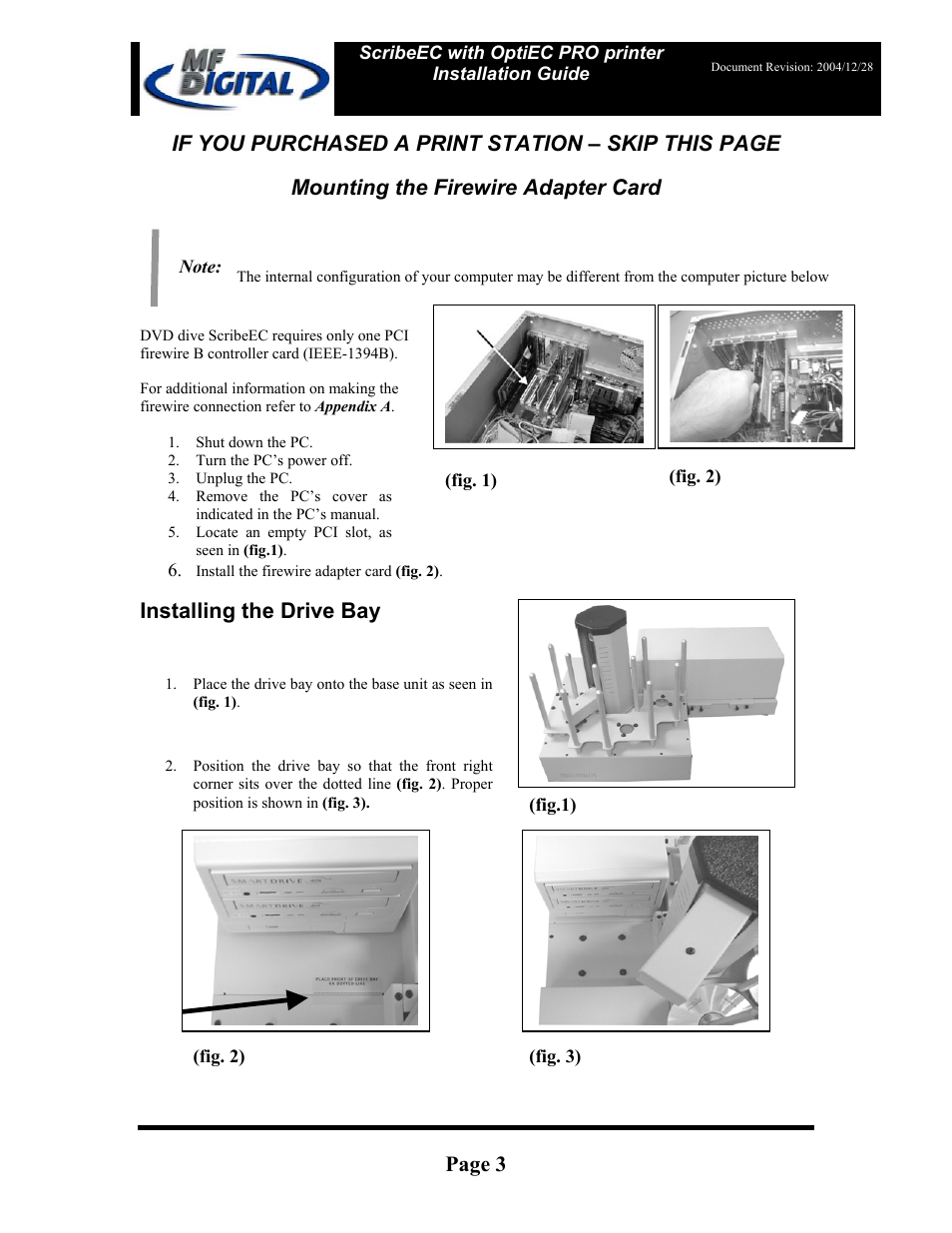 Page 3, Installing the drive bay | MF Digital OptiEC Pro User Manual | Page 3 / 13