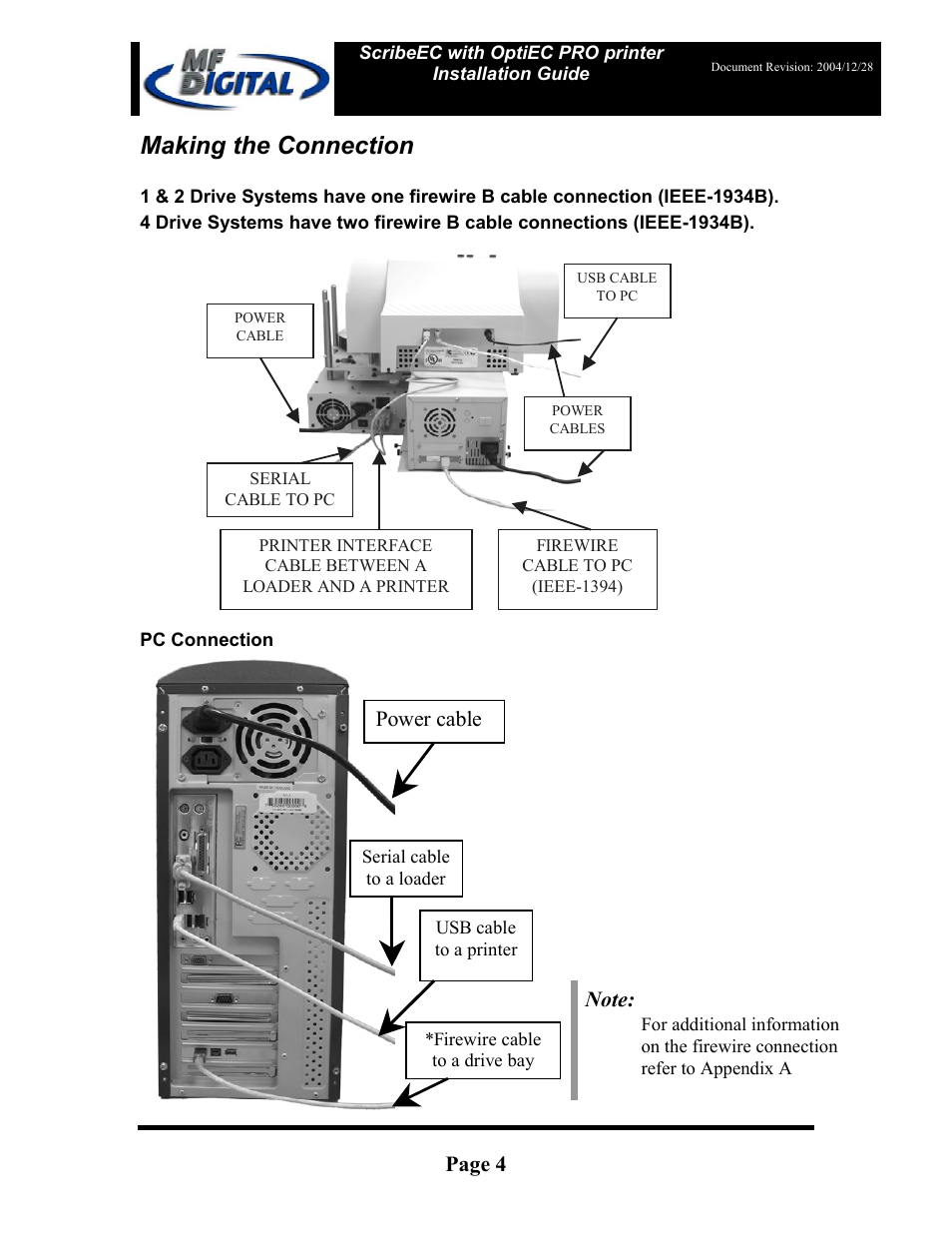Making the connection, Page 4, Power cable | MF Digital OptiEC Pro User Manual | Page 4 / 13