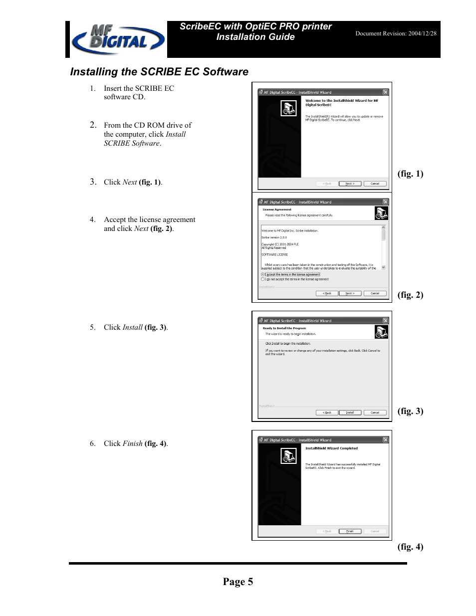 Page 5, Installing the scribe ec software | MF Digital OptiEC Pro User Manual | Page 5 / 13