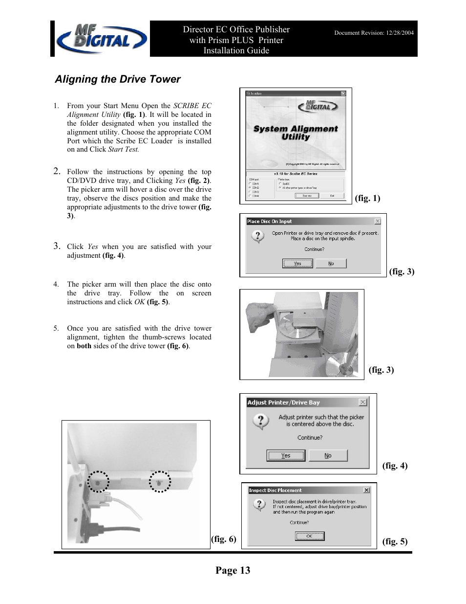 Page 13, Aligning the drive tower | MF Digital Rimage Prism Plus Thermal User Manual | Page 13 / 15