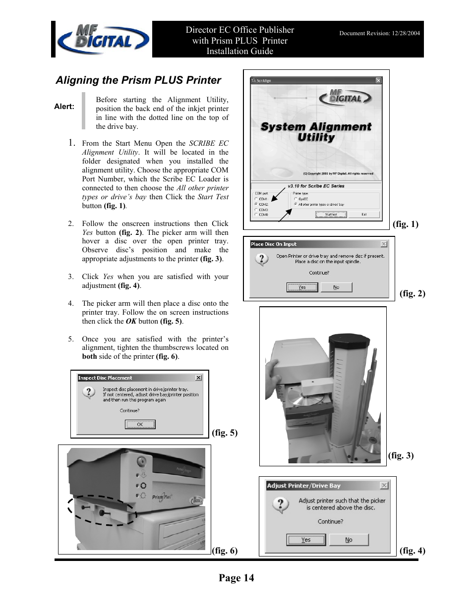 Page 14, Aligning the prism plus printer | MF Digital Rimage Prism Plus Thermal User Manual | Page 14 / 15