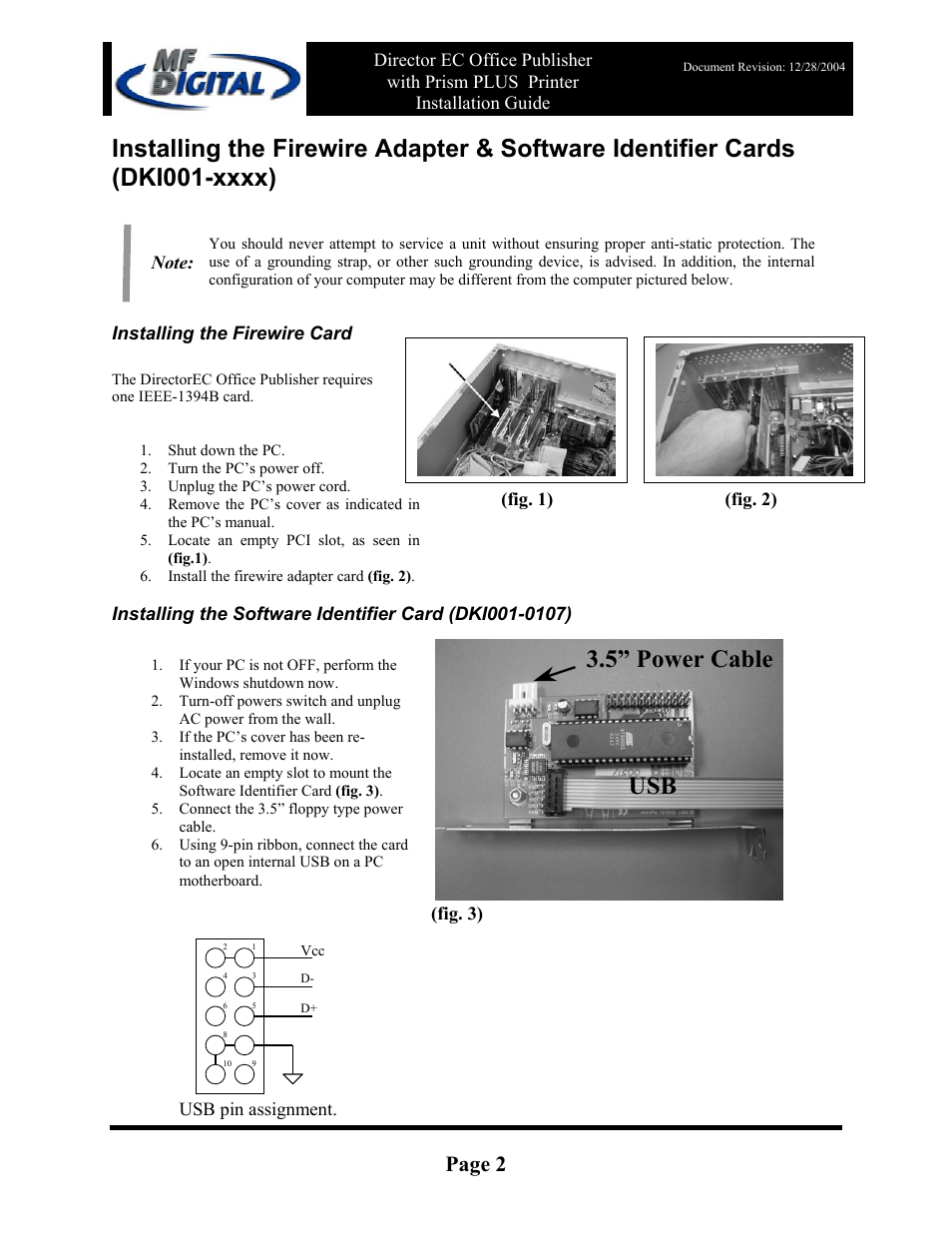 Usb 3.5” power cable, Page 2 | MF Digital Rimage Prism Plus Thermal User Manual | Page 2 / 15