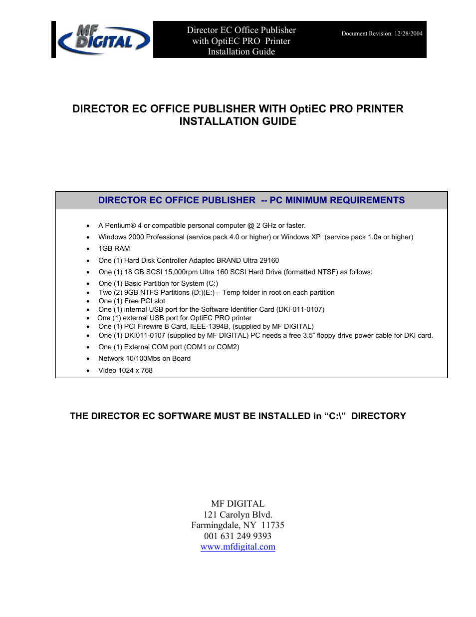 MF Digital DirectorEC OP OptiEC PRO User Manual | 14 pages