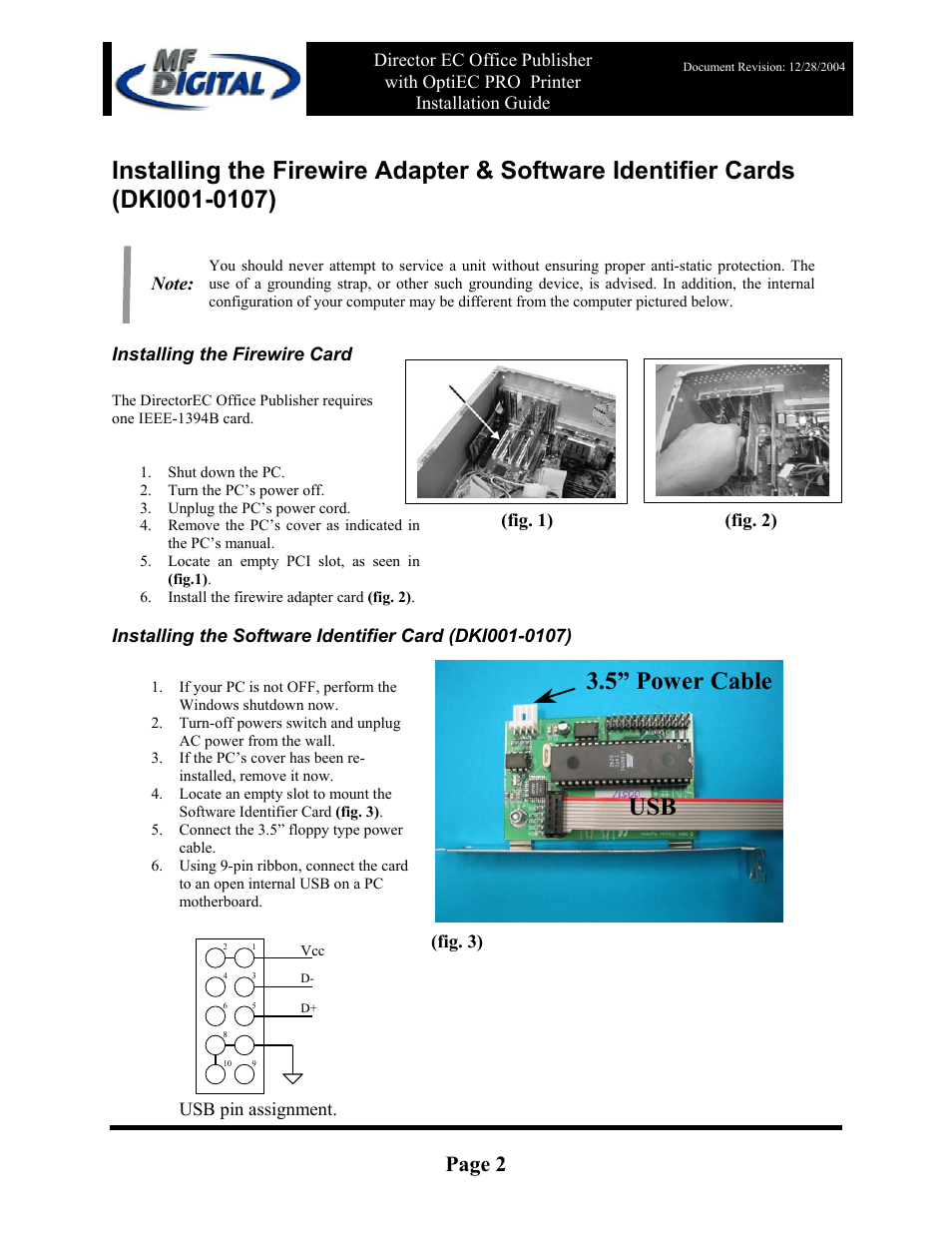 Usb 3.5” power cable, Page 2 | MF Digital DirectorEC OP OptiEC PRO User Manual | Page 2 / 14