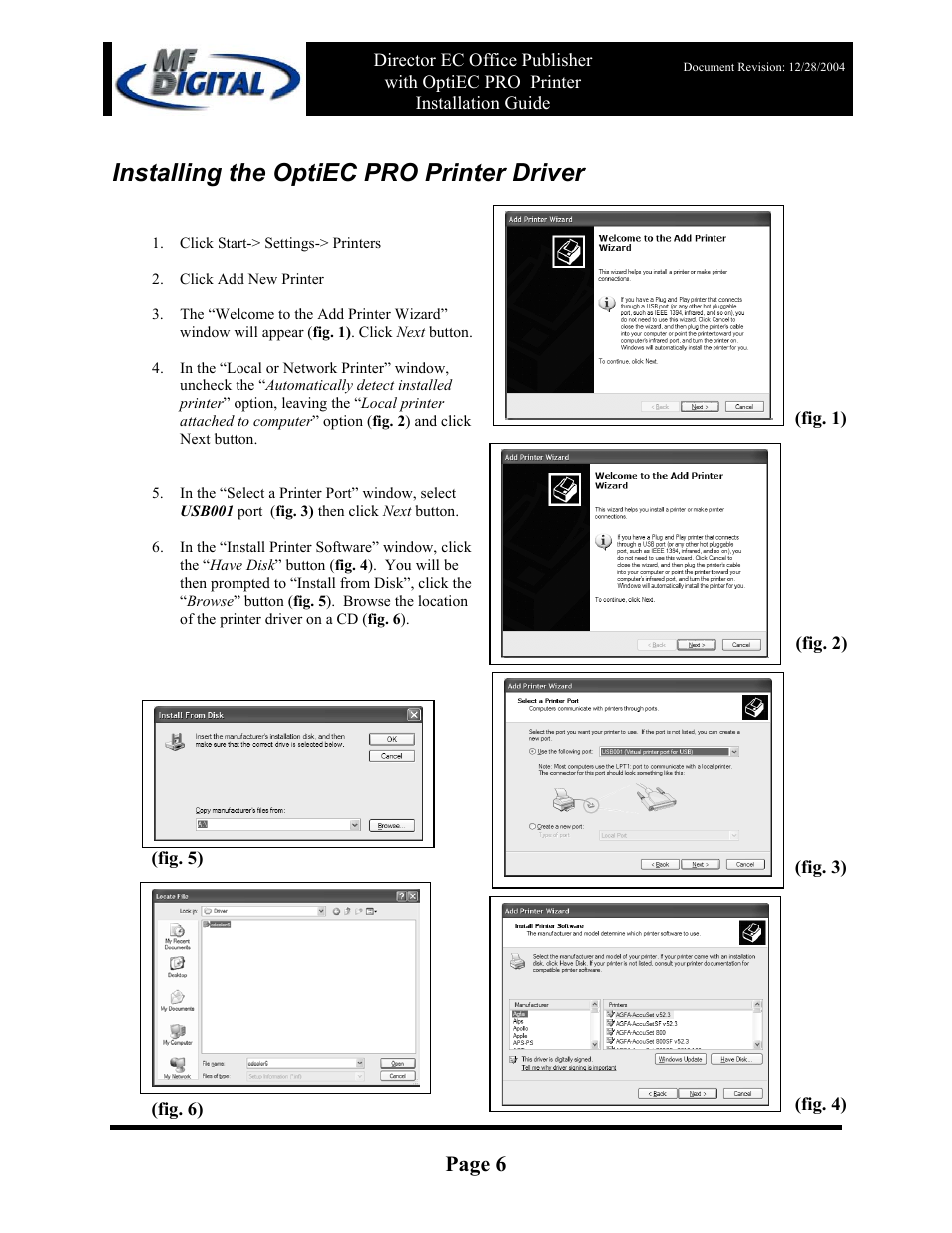 Installing the optiec pro printer driver | MF Digital DirectorEC OP OptiEC PRO User Manual | Page 6 / 14