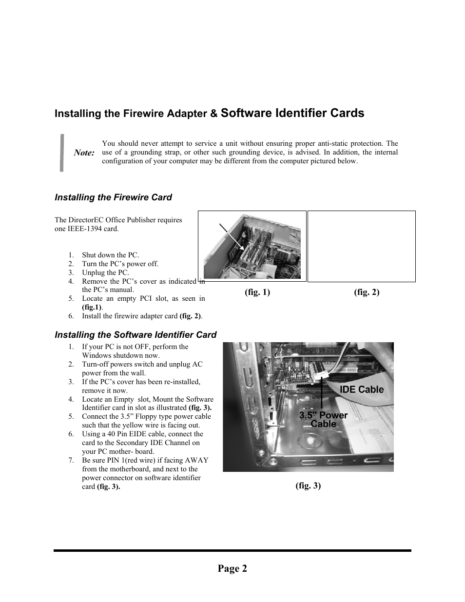 Software identifier cards, Page 2, Installing the firewire adapter | MF Digital DirectorEC OP OptiEC Printer User Manual | Page 2 / 14