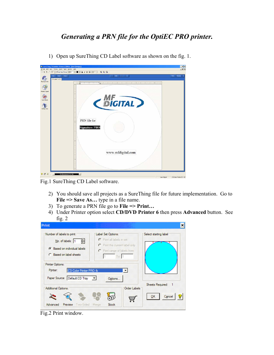 MF Digital OptiEC Pro Test PRN File User Manual | 2 pages