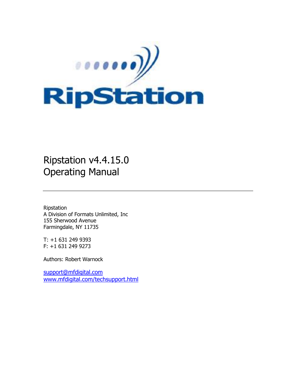 MF Digital Ripstation v4.4.15.0 User Manual | 34 pages