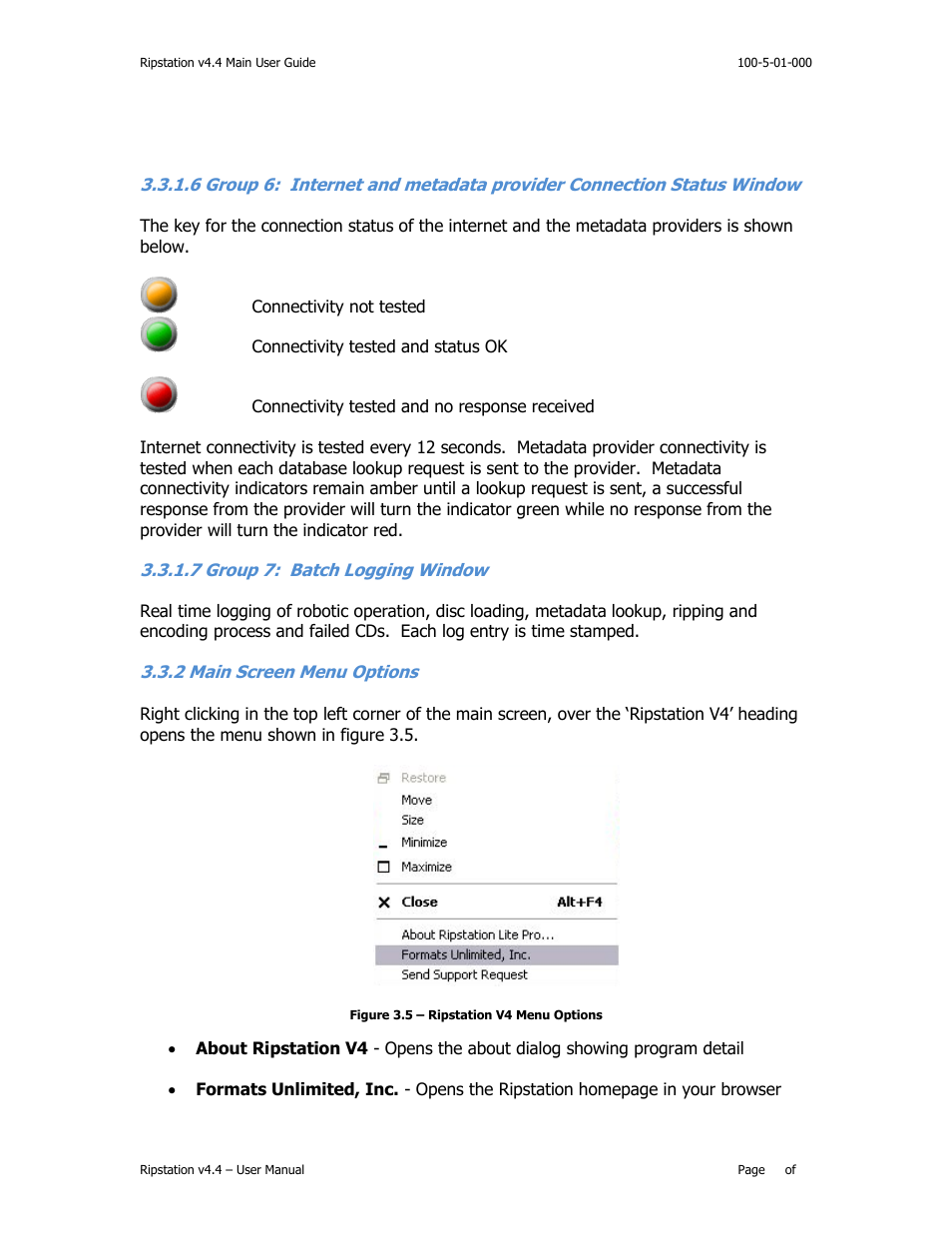 7 group 7: batch logging window, Creen, Ptions | MF Digital Ripstation v4.4.15.0 User Manual | Page 17 / 34