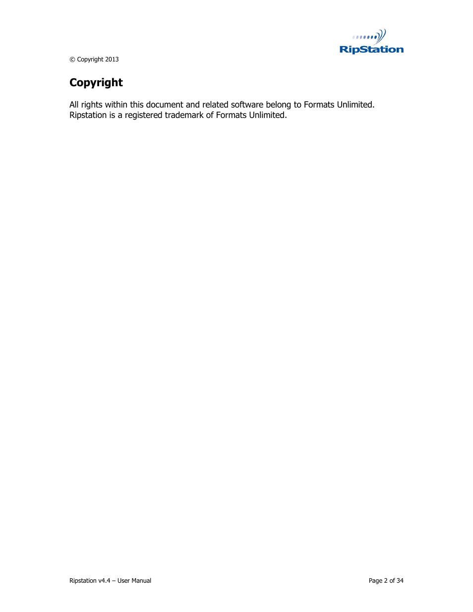 Copyright | MF Digital Ripstation v4.4.15.0 User Manual | Page 2 / 34