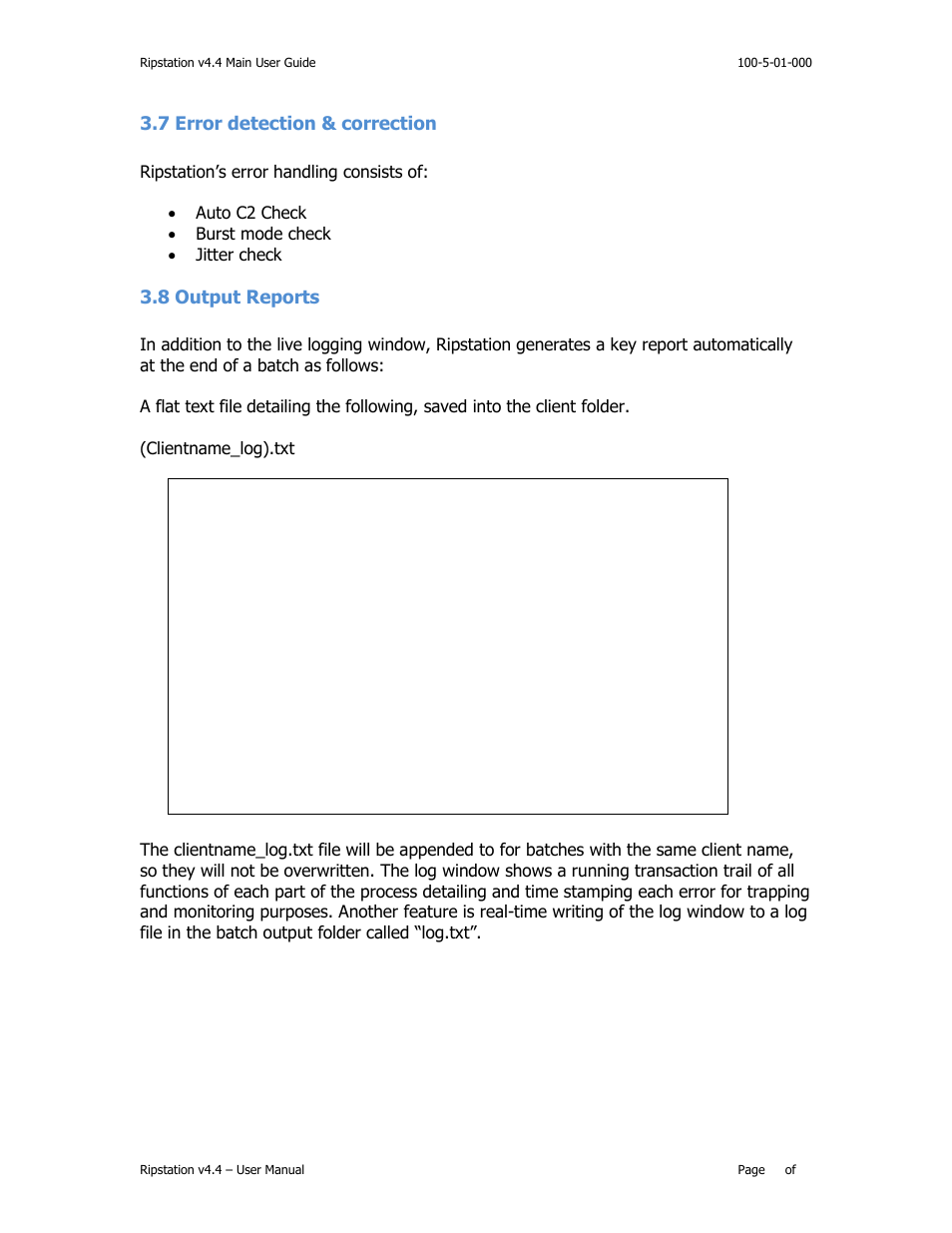 Rror detection, Correction, Utput | Eports | MF Digital Ripstation v4.4.15.0 User Manual | Page 33 / 34