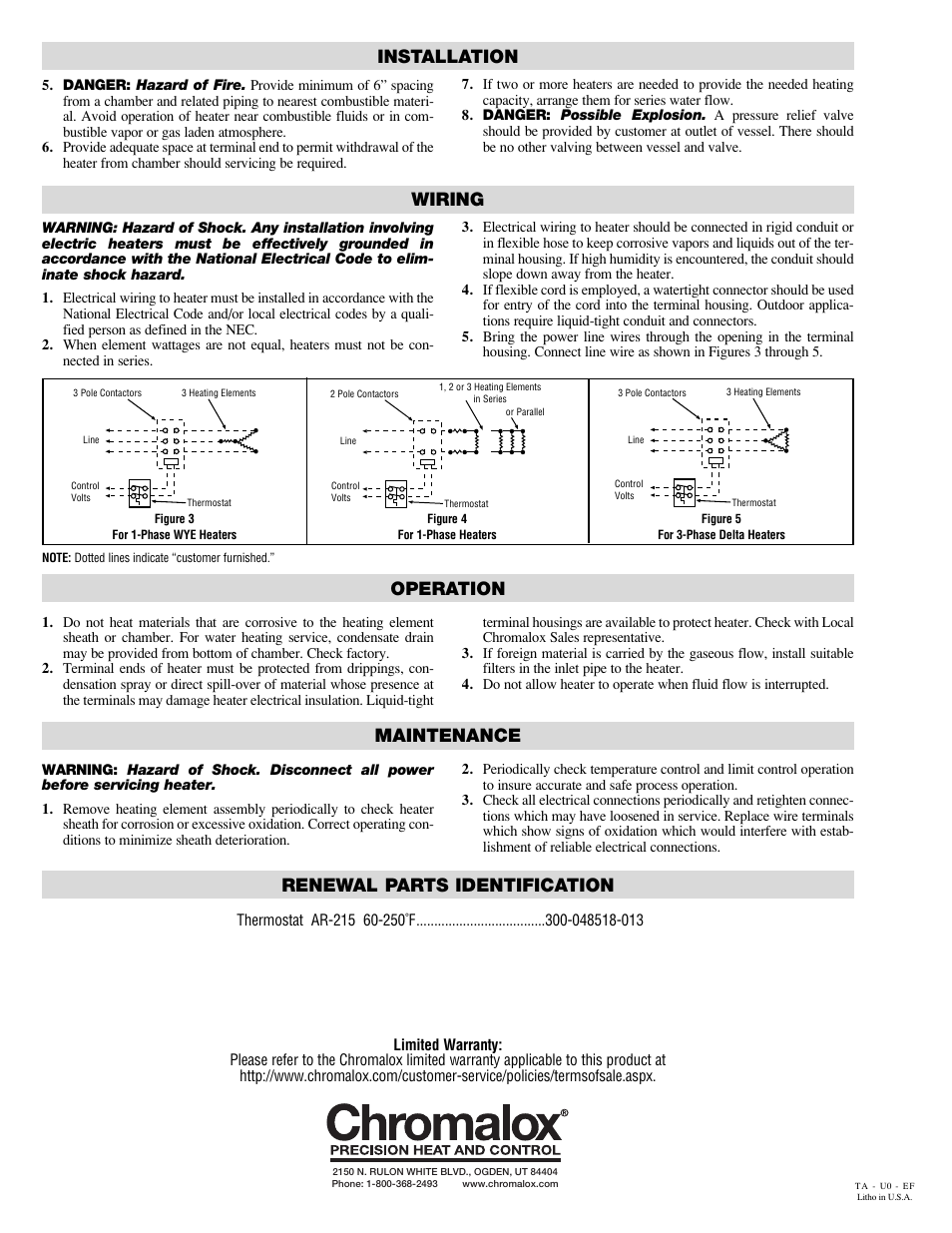 Wiring, Operation, Maintenance | Renewal parts identification, Installation | Chromalox NWHMT User Manual | Page 2 / 2