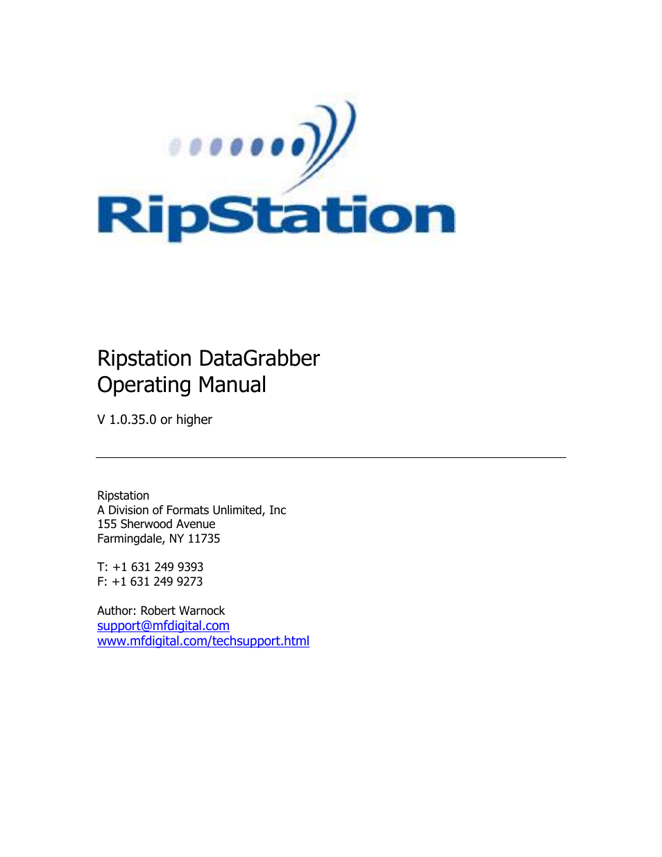 MF Digital Ripstation DataGrabber V1.0.35.0 User Manual | 23 pages