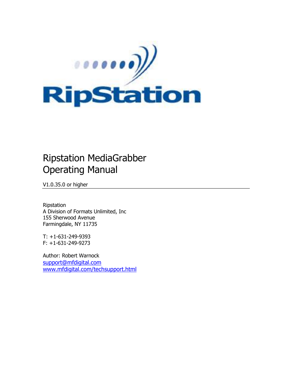 MF Digital Ripstation MediaGrabber V1.0.35.0 User Manual | 28 pages