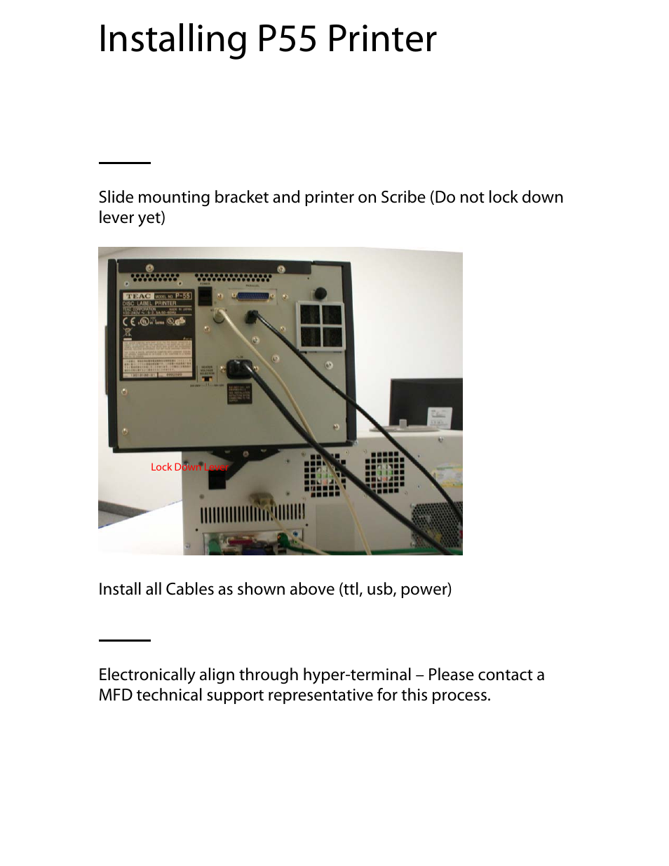 Installing p55 printer | MF Digital SCRIBE 9600 User Manual | Page 7 / 12