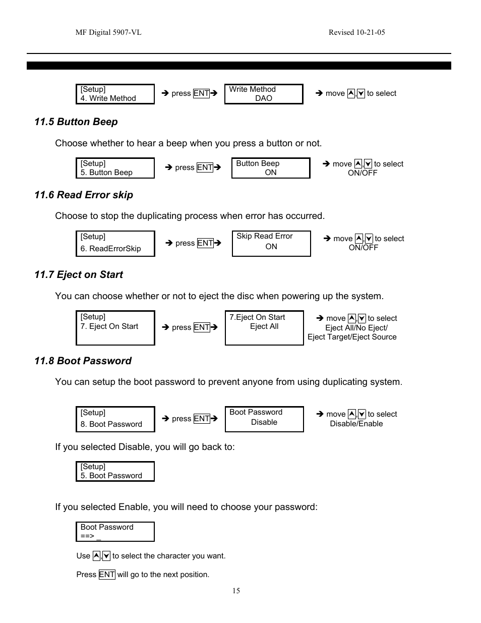 5 button beep, 6 read error skip, 7 eject on start | 8 boot password | MF Digital 5907-VL CD/DVD Tower User Manual | Page 16 / 23
