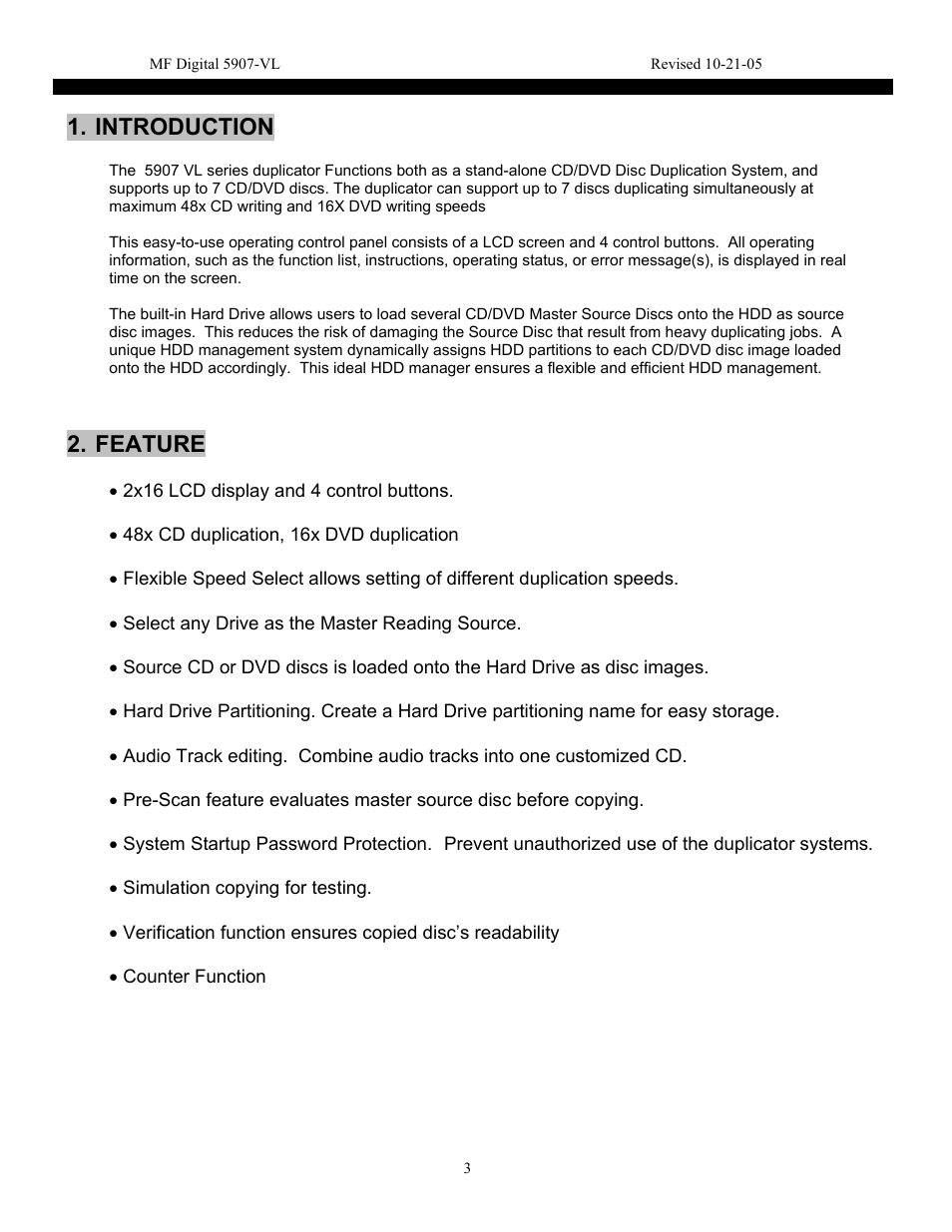 Introduction, Feature | MF Digital 5907-VL CD/DVD Tower User Manual | Page 4 / 23