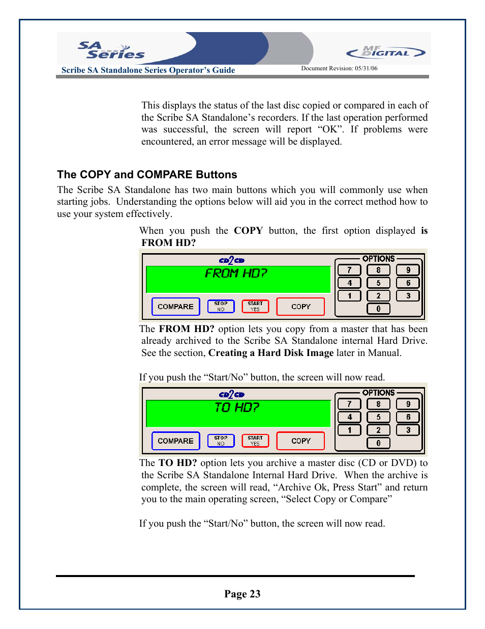 Page 23, The copy and compare buttons | MF Digital SCRIBE SA 3000 User Manual | Page 23 / 72