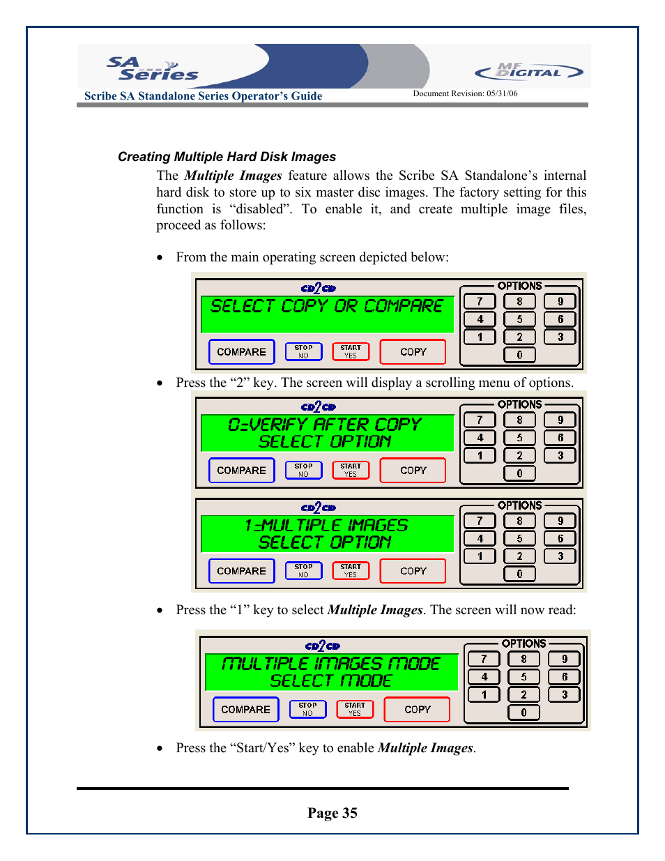 Page 35, Creating multiple hard disk images, Scribe sa standalone series operator’s guide | MF Digital SCRIBE SA 3000 User Manual | Page 35 / 72