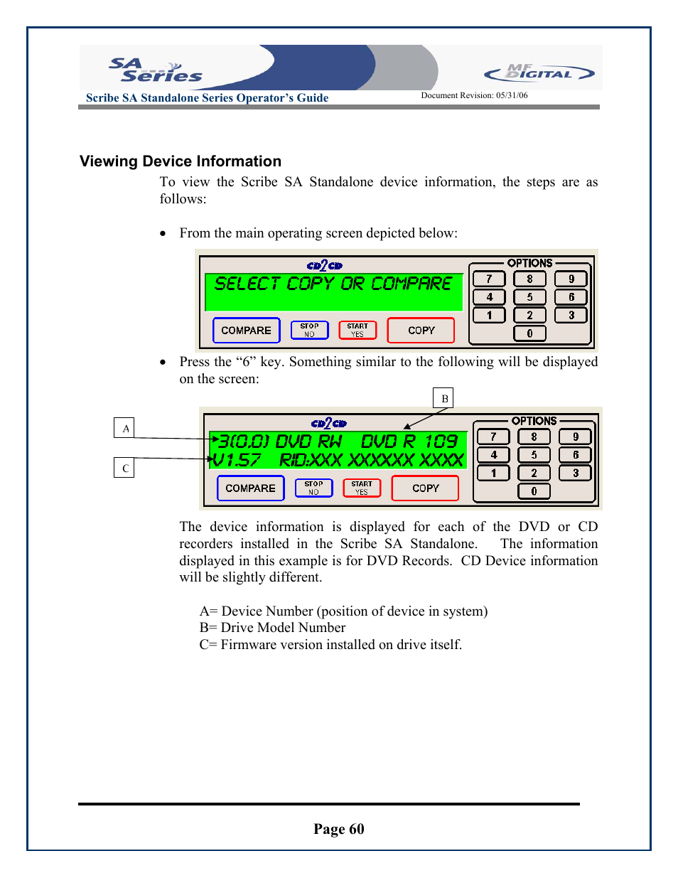 Page 60, Viewing device information | MF Digital SCRIBE SA 3000 User Manual | Page 60 / 72