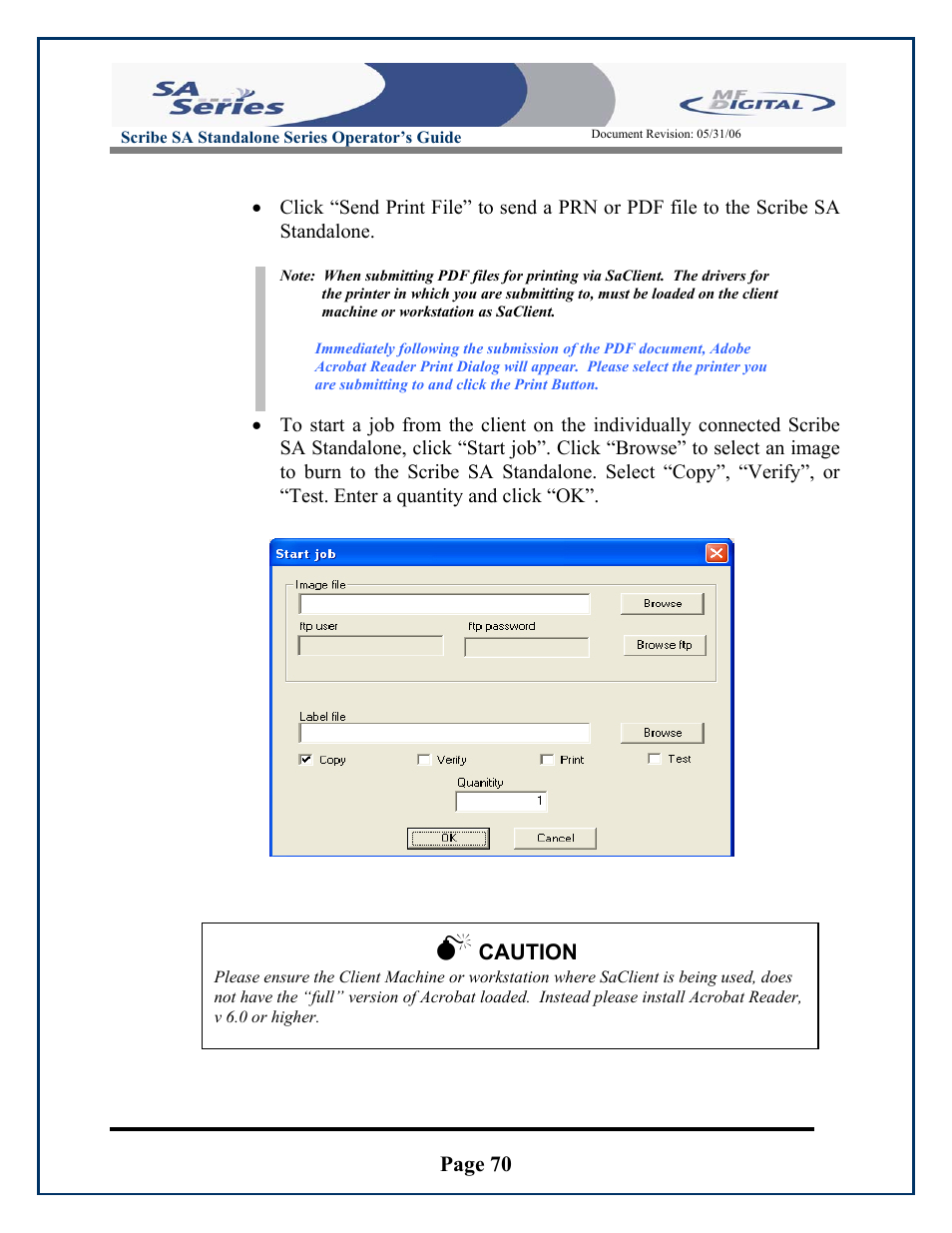 Page 70, Caution | MF Digital SCRIBE SA 3000 User Manual | Page 70 / 72