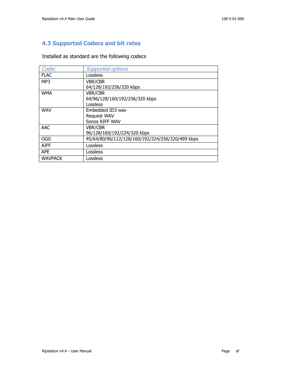 Upported, Odecs and bit rates | MF Digital Ripstation Lite v4.4.11.0 User Manual | Page 18 / 43