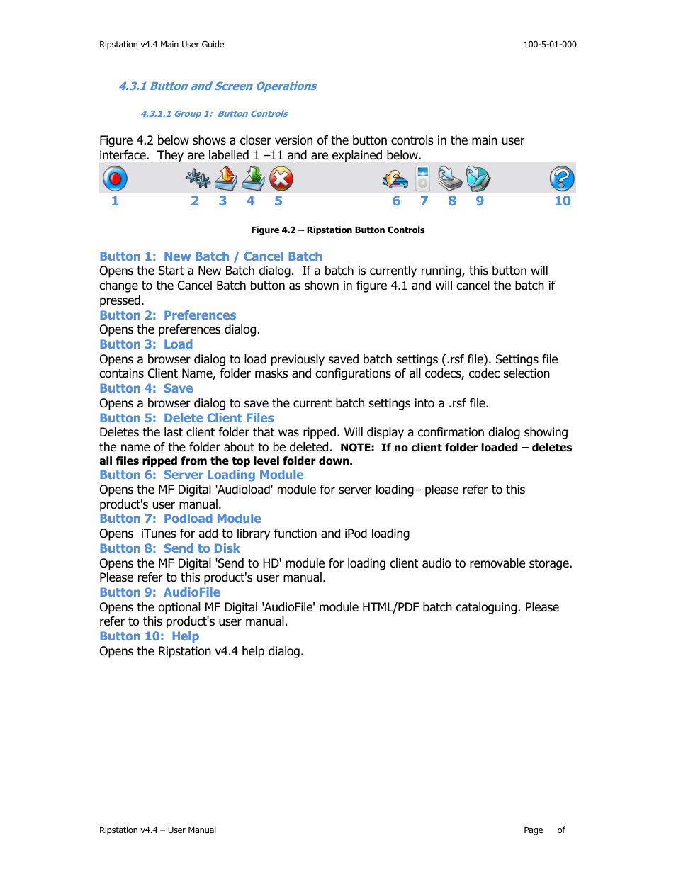 Utton and, Creen, Perations | 1 group 1: button controls | MF Digital Ripstation Lite v4.4.11.0 User Manual | Page 20 / 43